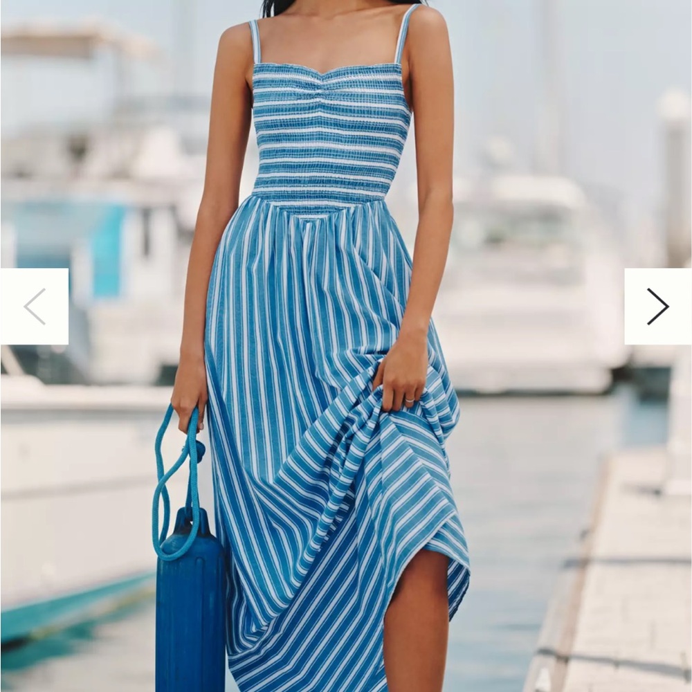 SHOW ME YOUR MUMU DIXIE COTTON MAXI DRESS Blue Striped Summer Dress